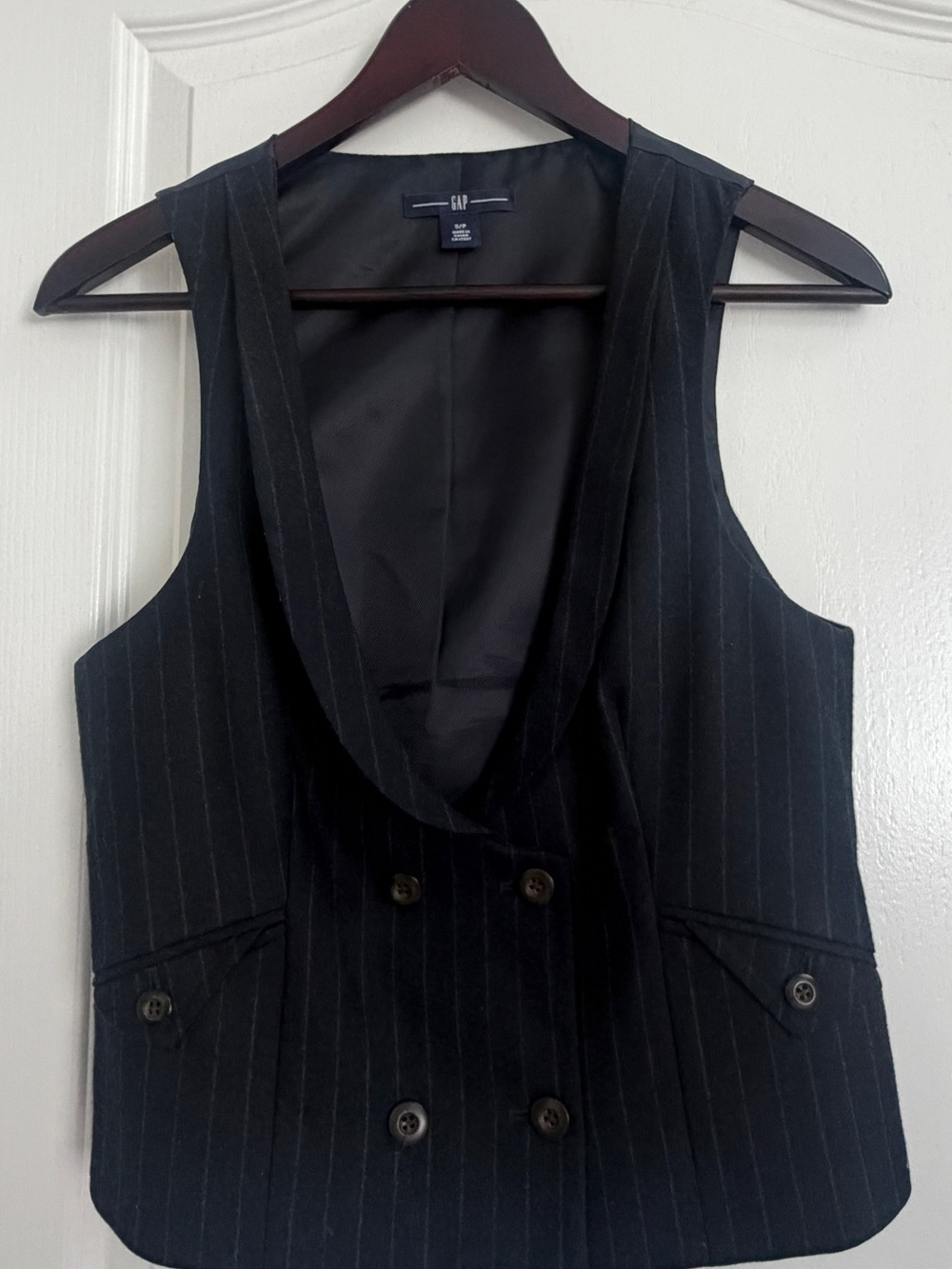 GAP Black Pinstripe Double-Breasted Ladies Vest
